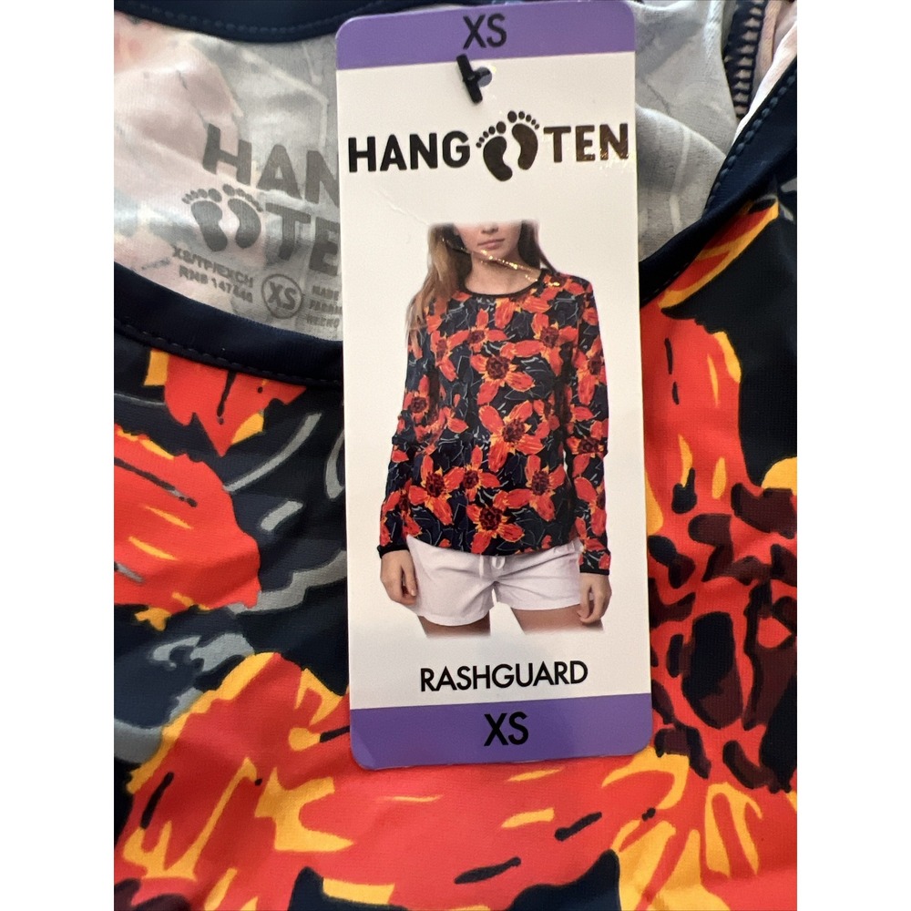 Hang Ten Long Sleeve Sun Tee Rash Guard-UPF 50+-Quick Dry Pocket Orange XS - Picture 4 of 5
